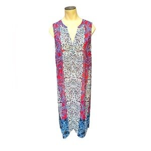 INC Paisley Red & Blue Long Swim Coverup Dress Size Medium